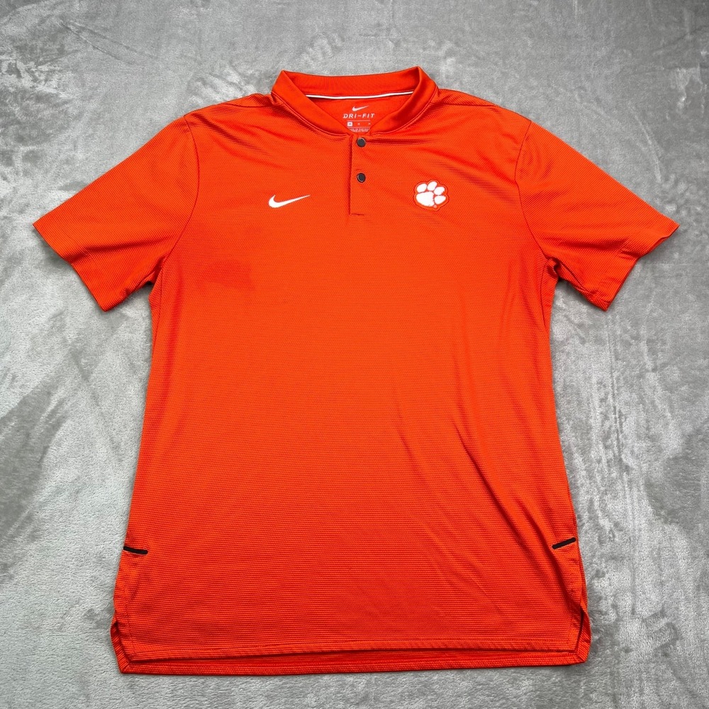 Clemson Tigers Nike Polo Shirt Mens Medium‎ Orange Blade Collar Dri Fit